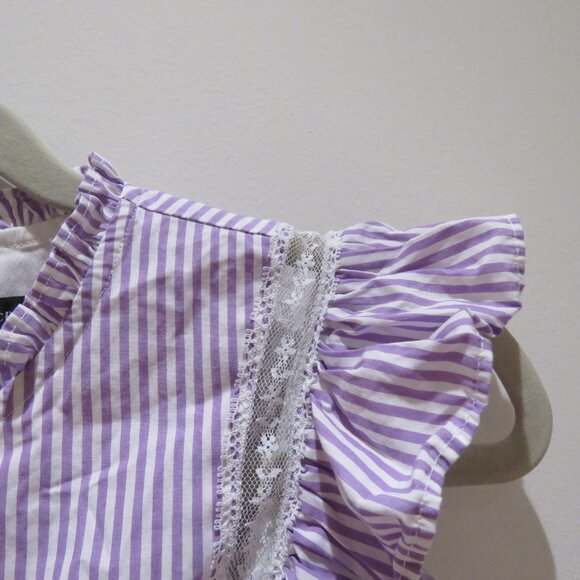 J. CREW Tiered Lace Panel Ruffle Dress Rustic Plum Stripe Prairie Cottage Trad - Picture 6 of 16